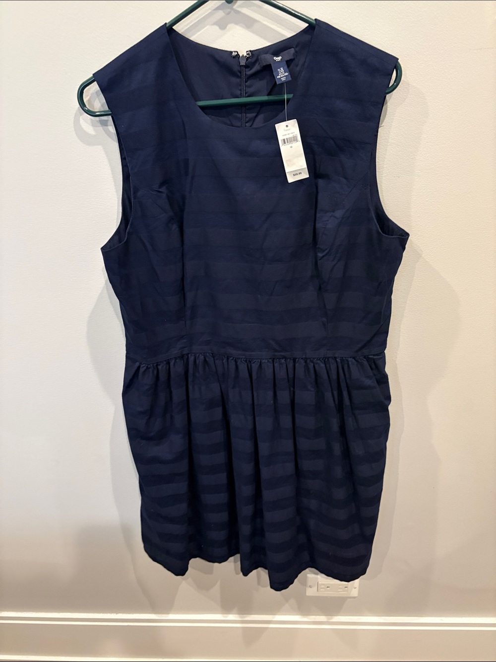 GAP Navy Striped Sleeveless Gathered Waist Dress with pockets